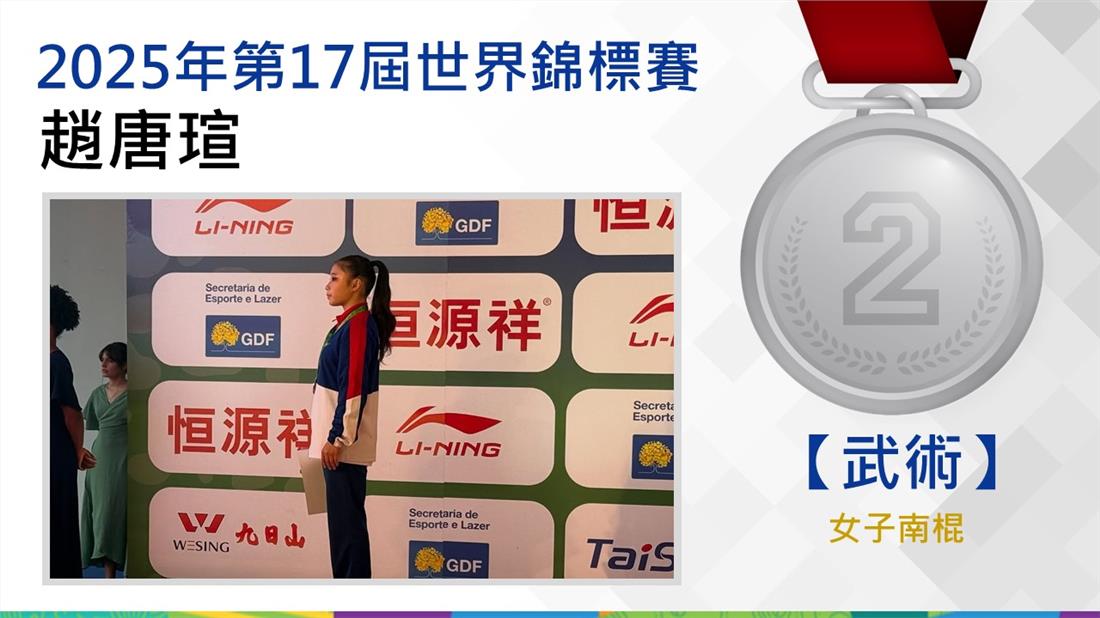 趙唐瑄選手榮獲2025年第17屆世界武術錦標賽女子南棍銀牌
