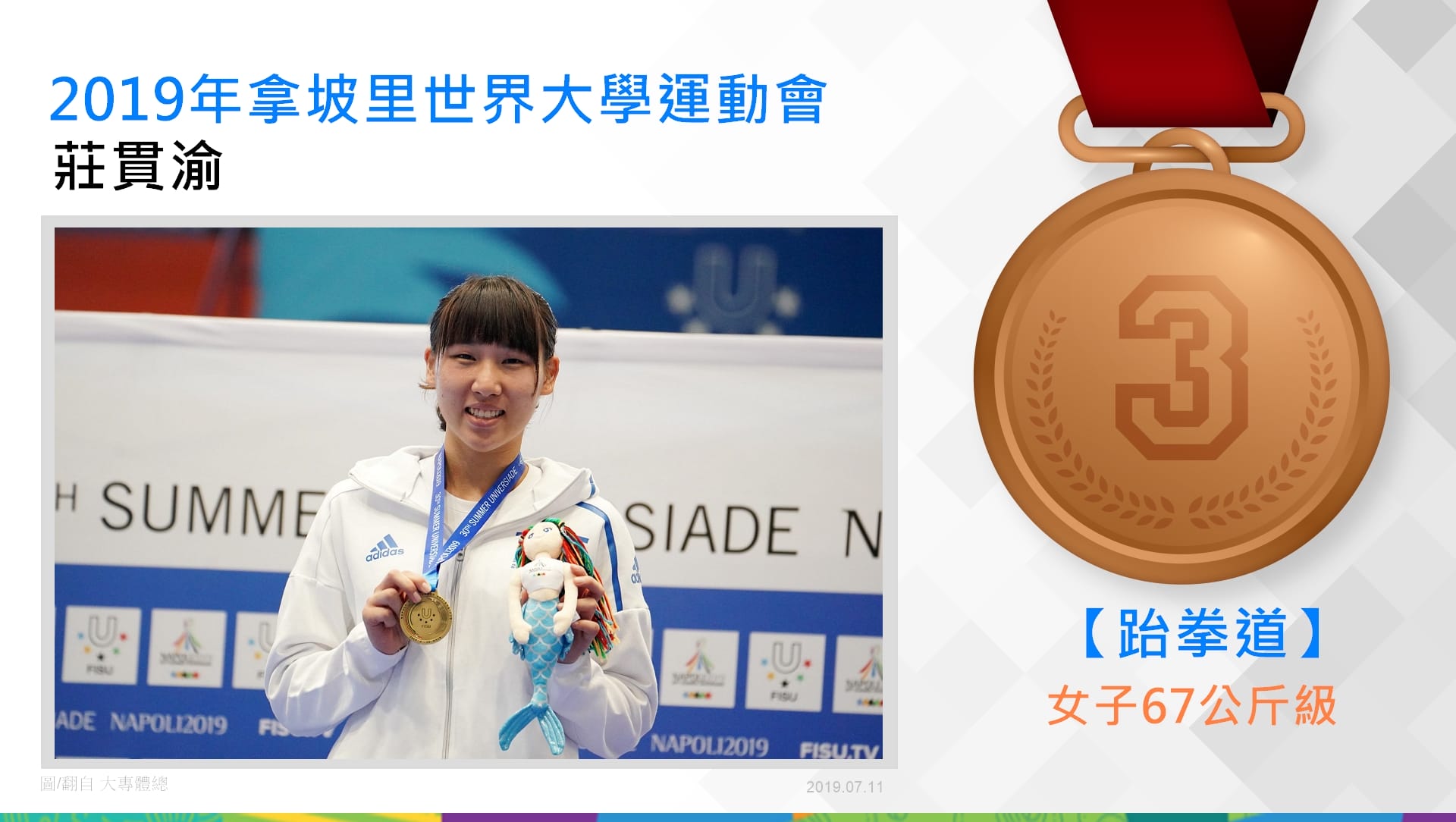 莊貫渝－跆拳道女子67公斤級銅牌