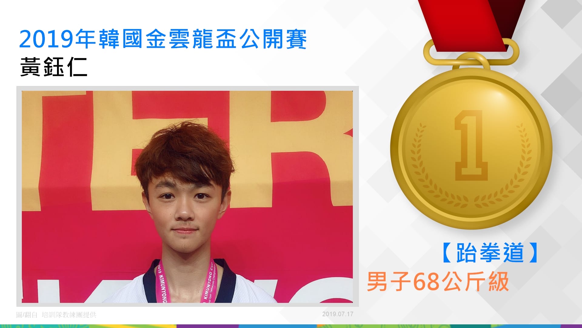 黃鈺仁－男子68公斤級金牌
